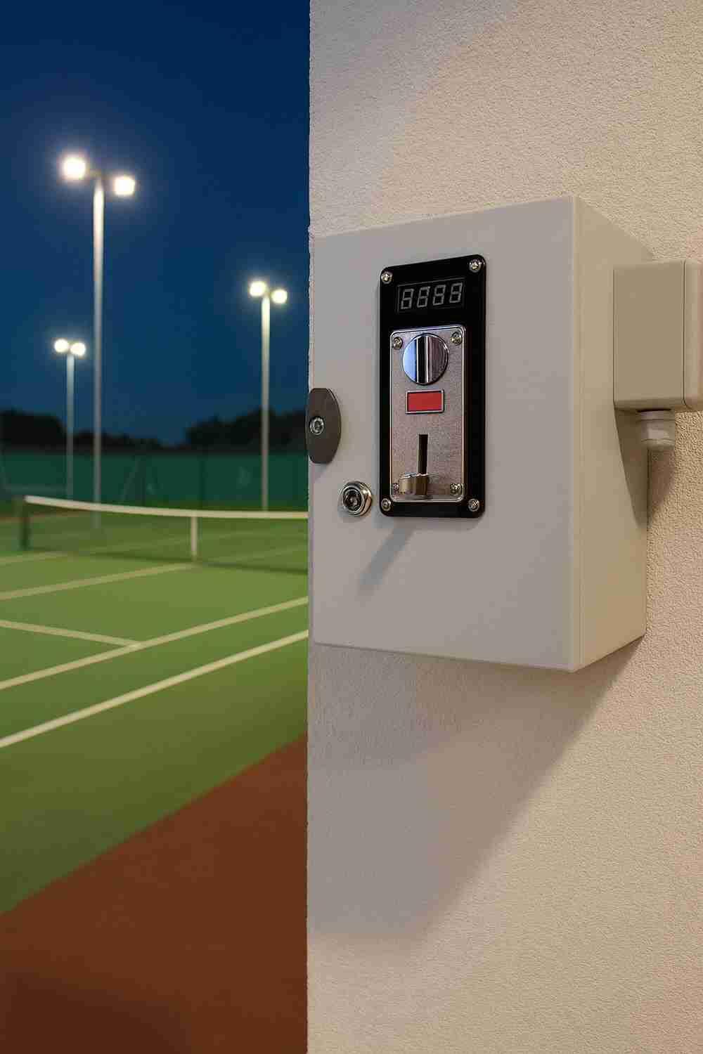 Monedero para iluminación instalado junto a una pista deportiva